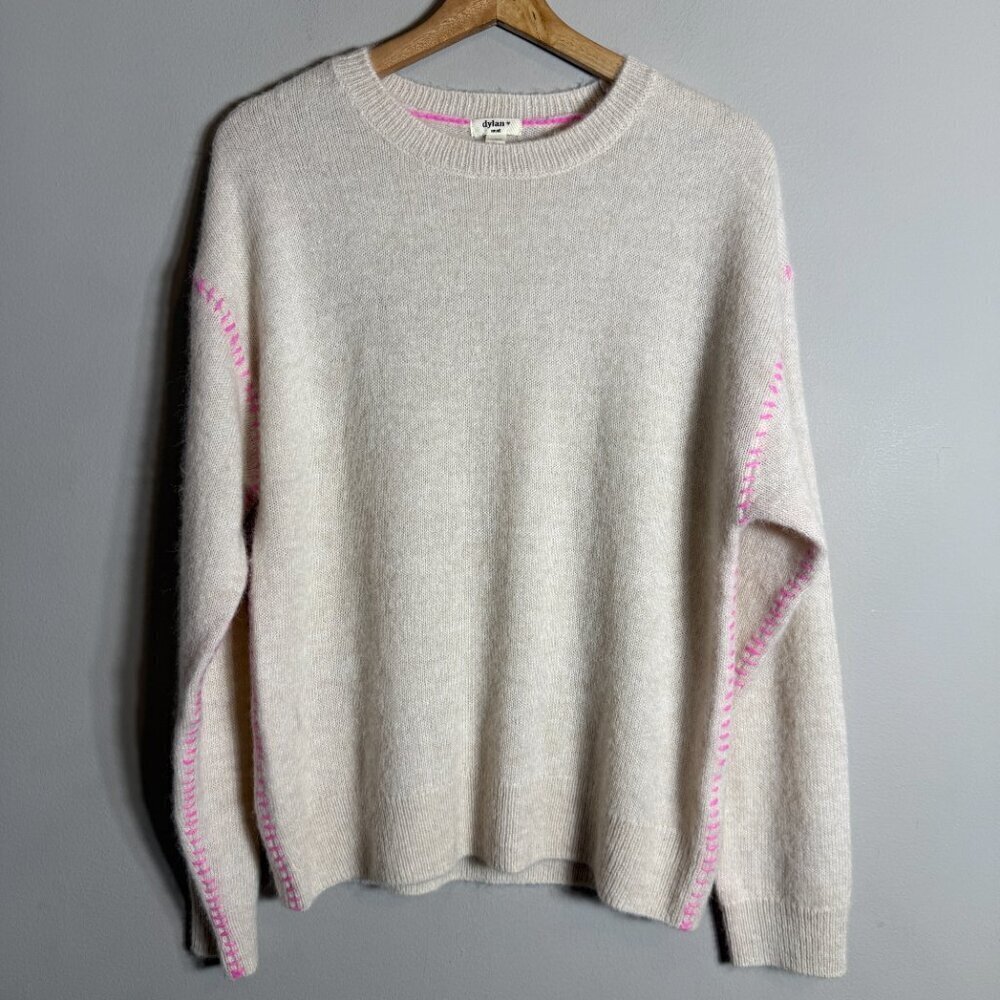 Dylan Harper Sweater Pullover Women's Small Tan Pink Knit Alpaca Wool Crewneck - Picture 5 of 14